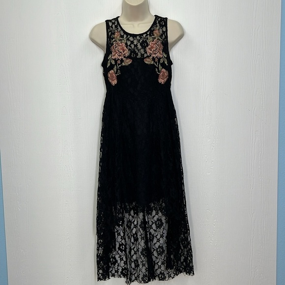 Free People - Russian Nesting Embroidered Floral Black Lace High & Low Dress XS - Picture 3 of 12